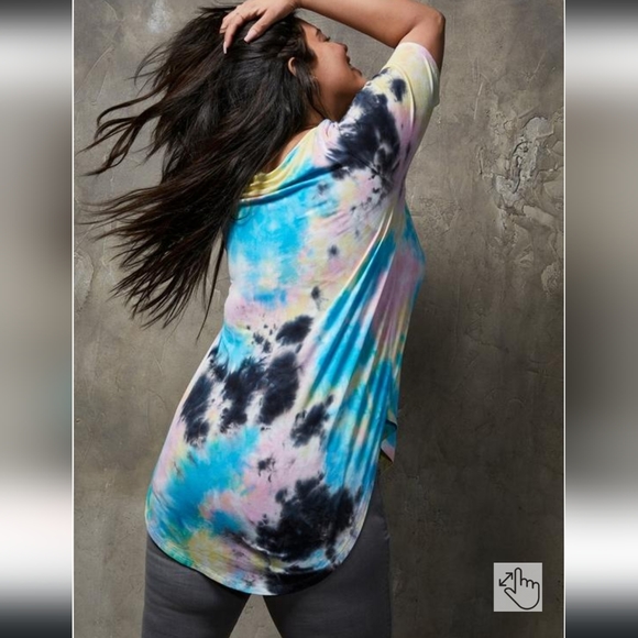 TORRID Tie Dye V Neck Tunic Tee short Sleeves T-Shirt size 1 - Picture 7 of 14